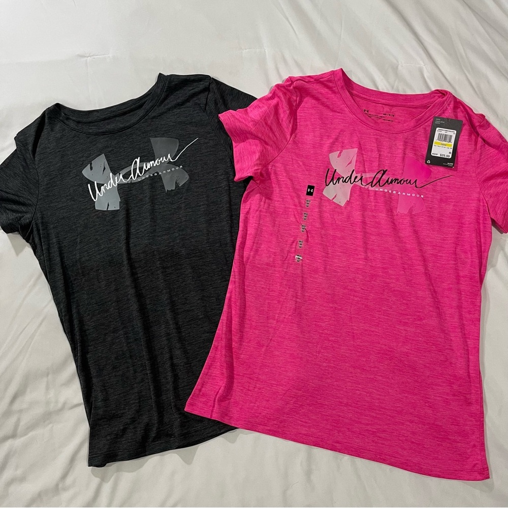 Under Armour Lot of 2 Loose Heatgear Size M Medium T-Shirts NWT-Pink & Gray - Picture 2 of 14